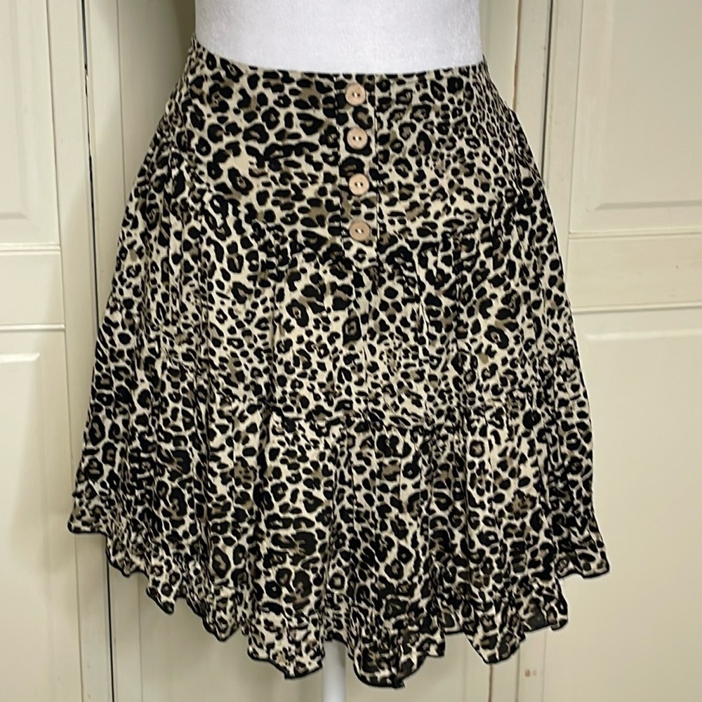 &MERCI Leopard Print Tiered Mini Ruffle Skirt Size M